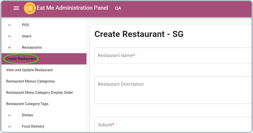 Create payments only restaurant navigation