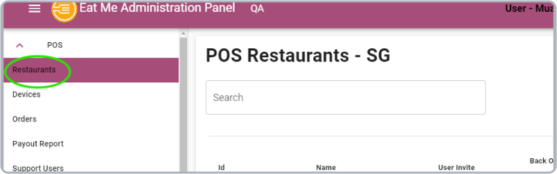 Creating a POS restaurant navigation