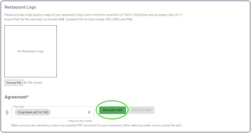 Restaurant Logo and Agreement