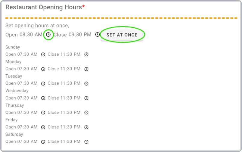 Restaurant Opening Hours