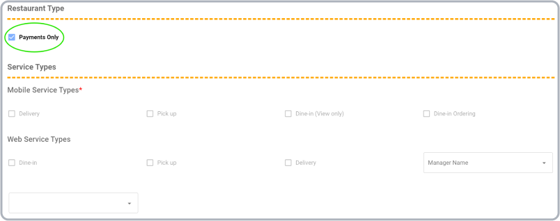 Restaurant payment type