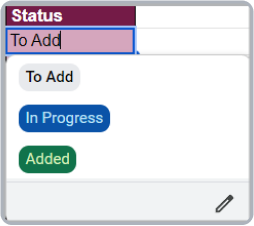 Menu sheet status dropdown